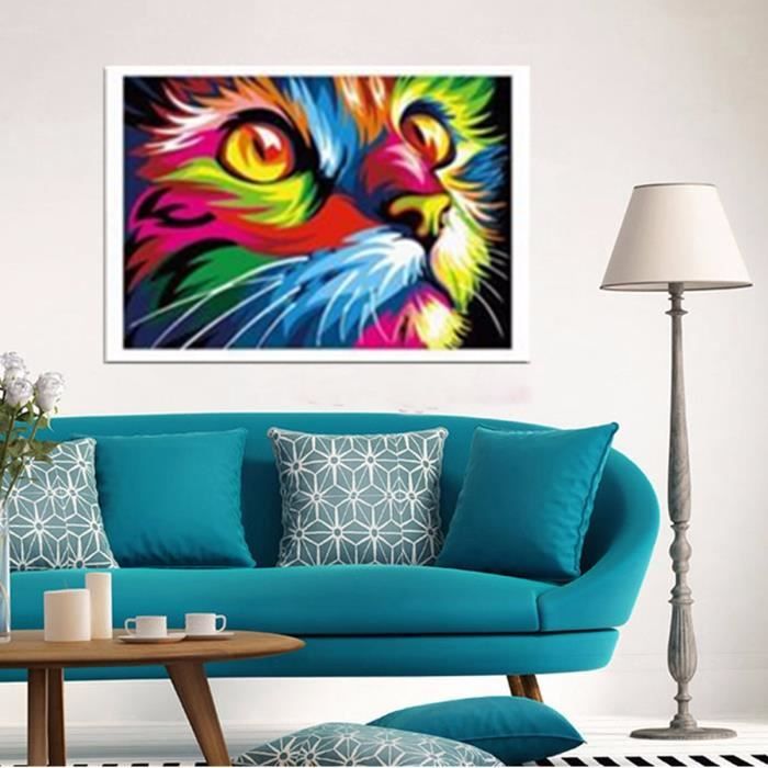 Tempsa Tableau Peinture Chat Multicolore Et Cardre Wifiscan Fr