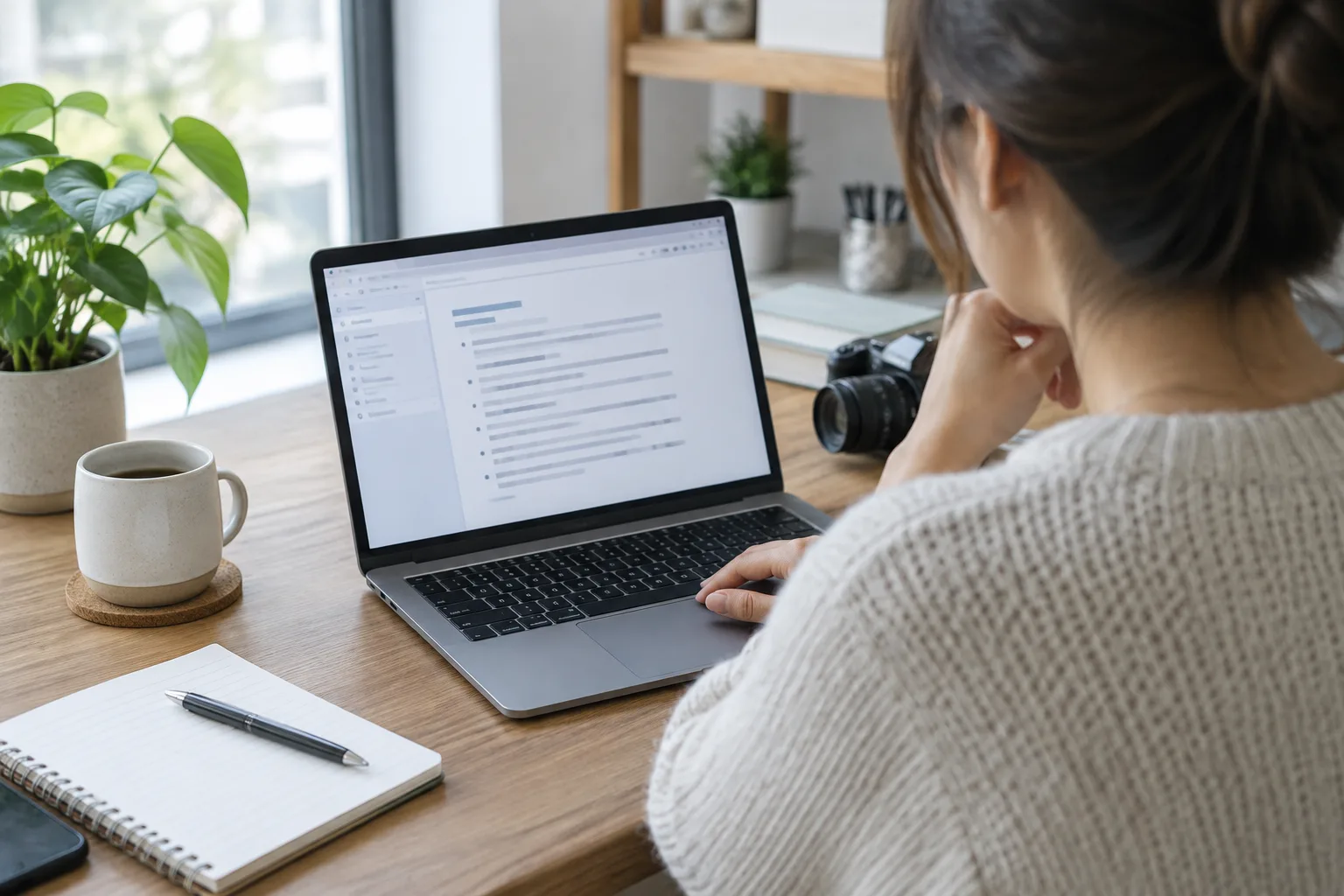 Une personne relit des titres de pages web sur un ordinateur portable.