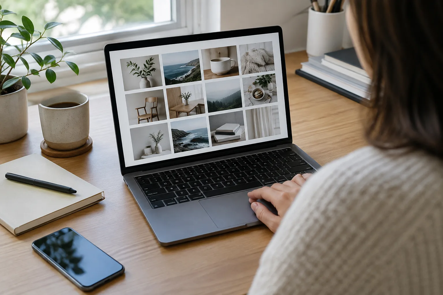 Une personne vérifie des images de site web sur un ordinateur portable.